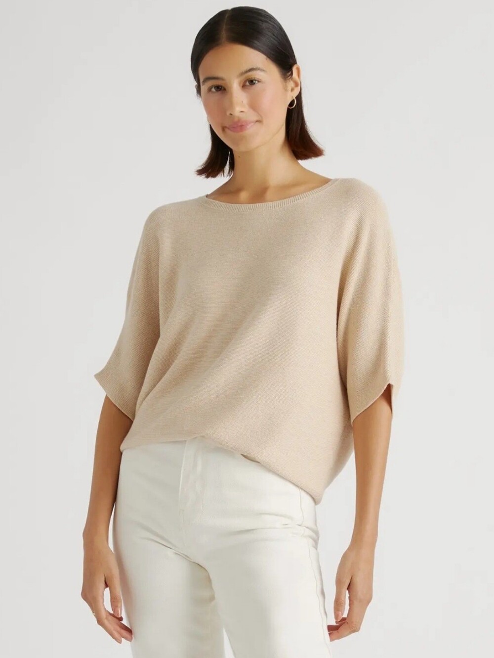Quince Lightweight Cotton Cashmere Link-Stitch Dolman Sweater - Picture 1 of 9